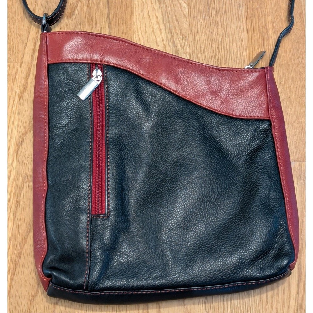 VTG Vera Pelle Black Red Italian Designer Leather Purse Crossbody Shoulder Y2K